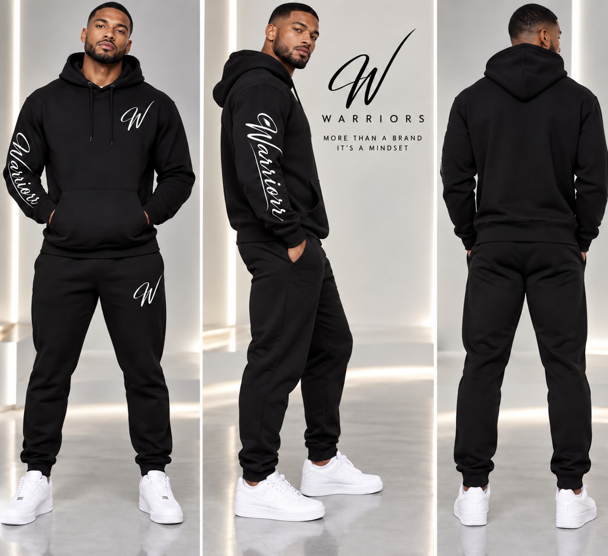 Men's Warriors Statement Black Hoodie Set
